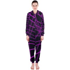 Purple And Black Warped Lines Hooded Jumpsuit (ladies)  by Valentinaart