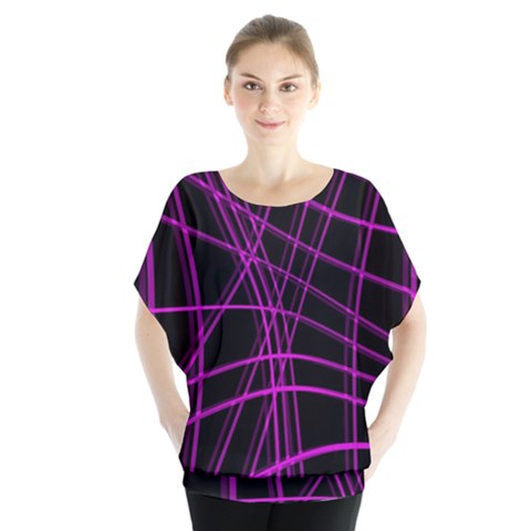 Purple And Black Warped Lines Blouse by Valentinaart