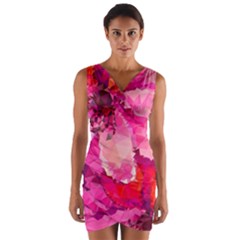 Geometric Magenta Garden Wrap Front Bodycon Dress by DanaeStudio