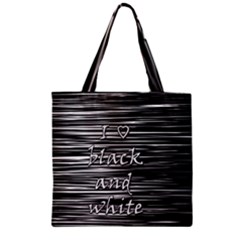 I Love Black And White Zipper Grocery Tote Bag by Valentinaart