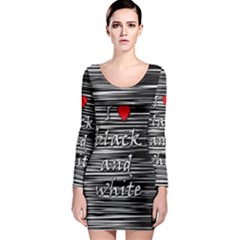 I Love Black And White 2 Long Sleeve Bodycon Dress by Valentinaart