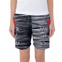 I Love Black And White 2 Women s Basketball Shorts by Valentinaart