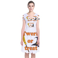 Twerk Or Treat - Funny Halloween Design Short Sleeve Front Wrap Dress by Valentinaart