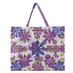 Stylized Floral Ornate Pattern Zipper Large Tote Bag by dflcprints