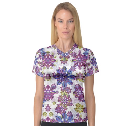 Stylized Floral Ornate Women s V-neck Sport Mesh Tee by dflcprintsclothing