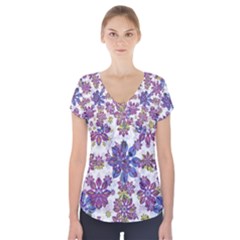 Stylized Floral Ornate Short Sleeve Front Detail Top by dflcprintsclothing