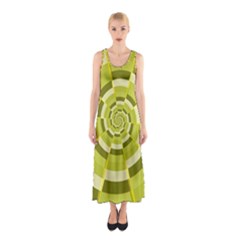 Crazy Dart Green Gold Spiral Sleeveless Maxi Dress by designworld65