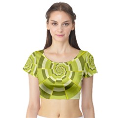 Crazy Dart Green Gold Spiral Short Sleeve Crop Top (tight Fit) by designworld65