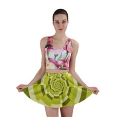 Crazy Dart Green Gold Spiral Mini Skirt by designworld65