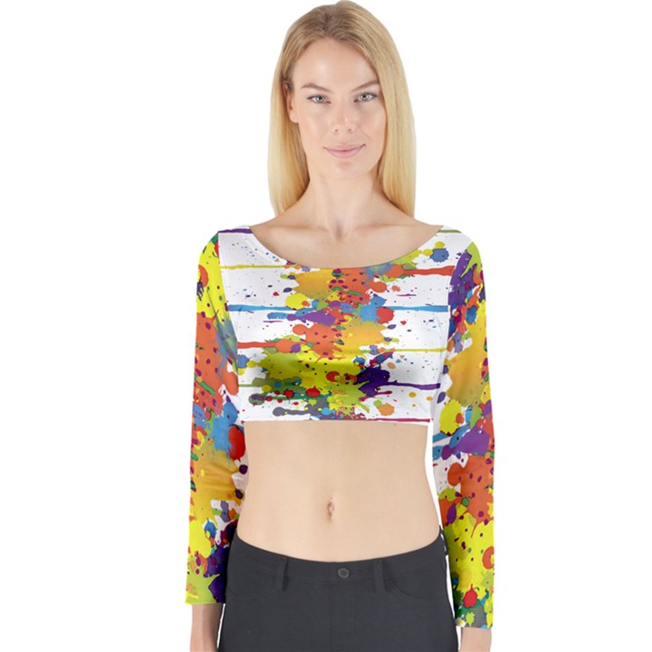 Crazy Multicolored Double Running Splashes Long Sleeve Crop Top