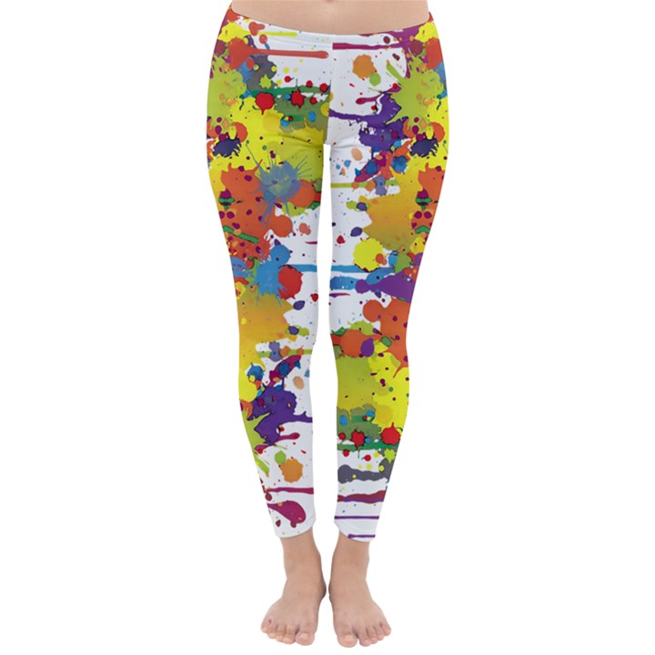 Crazy Multicolored Double Running Splashes Winter Leggings 