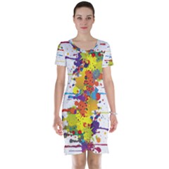 Crazy Multicolored Double Running Splashes Short Sleeve Nightdress by EDDArt