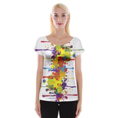 Crazy Multicolored Double Running Splashes Women s Cap Sleeve Top by EDDArt