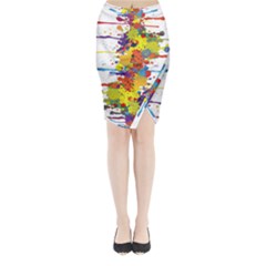 Crazy Multicolored Double Running Splashes Midi Wrap Pencil Skirt by EDDArt