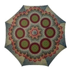 Folk Art Lotus Mandala Dirty Blue Red Golf Umbrellas by EDDArt