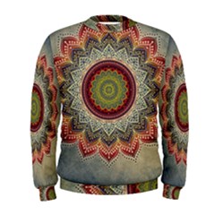 Folk Art Lotus Mandala Dirty Blue Red Men s Sweatshirt by EDDArt