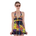 Crazy Multicolored Double Running Splashes Horizon Halter Swimsuit Dress View1