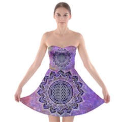 Flower Of Life Indian Ornaments Mandala Universe Strapless Bra Top Dress by EDDArt