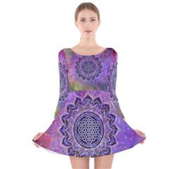 Flower Of Life Indian Ornaments Mandala Universe Long Sleeve Velvet Skater Dress by EDDArt