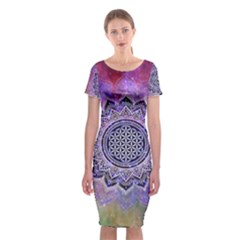 Flower Of Life Indian Ornaments Mandala Universe Classic Short Sleeve Midi Dress