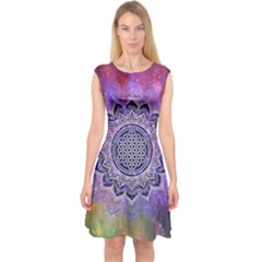 Flower Of Life Indian Ornaments Mandala Universe Capsleeve Midi Dress by EDDArt