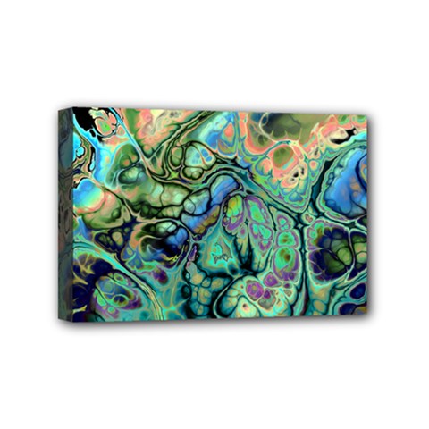 Fractal Batik Art Teal Turquoise Salmon Mini Canvas 6  X 4  by EDDArt