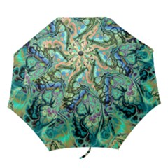 Fractal Batik Art Teal Turquoise Salmon Folding Umbrellas by EDDArt