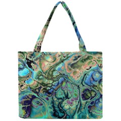 Fractal Batik Art Teal Turquoise Salmon Mini Tote Bag by EDDArt