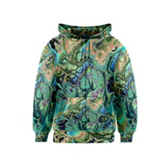 Fractal Batik Art Teal Turquoise Salmon Kids  Zipper Hoodie by EDDArt