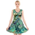 Fractal Batik Art Teal Turquoise Salmon V-Neck Sleeveless Skater Dress View1