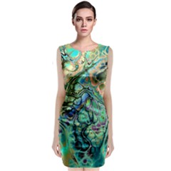 Fractal Batik Art Teal Turquoise Salmon Classic Sleeveless Midi Dress