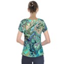 Fractal Batik Art Teal Turquoise Salmon Short Sleeve Front Detail Top View2