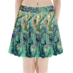 Fractal Batik Art Teal Turquoise Salmon Pleated Mini Skirt