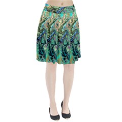 Fractal Batik Art Teal Turquoise Salmon Pleated Skirt by EDDArt