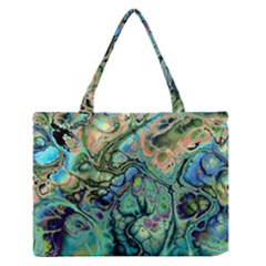 Fractal Batik Art Teal Turquoise Salmon Medium Zipper Tote Bag