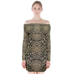 Brown Reptile Long Sleeve Off Shoulder Dress