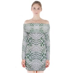 Green Snake Texture Long Sleeve Off Shoulder Dress