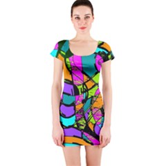 Abstract Sketch Art Squiggly Loops Multicolored Short Sleeve Bodycon Dress by EDDArt