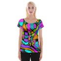 Abstract Sketch Art Squiggly Loops Multicolored Women s Cap Sleeve Top View1