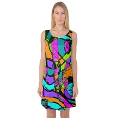 Abstract Sketch Art Squiggly Loops Multicolored Sleeveless Satin Nightdress by EDDArt