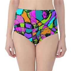 Abstract Sketch Art Squiggly Loops Multicolored High-waist Bikini Bottoms by EDDArt