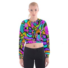 Abstract Sketch Art Squiggly Loops Multicolored Women s Cropped Sweatshirt by EDDArt