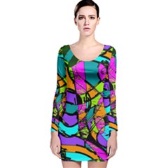 Abstract Sketch Art Squiggly Loops Multicolored Long Sleeve Velvet Bodycon Dress by EDDArt