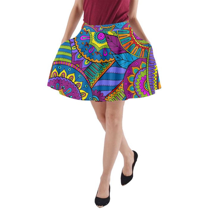 Pop Art Paisley Flowers Ornaments Multicolored A-Line Pocket Skirt