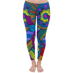 Pop Art Paisley Flowers Ornaments Multicolored Winter Leggings  by EDDArt