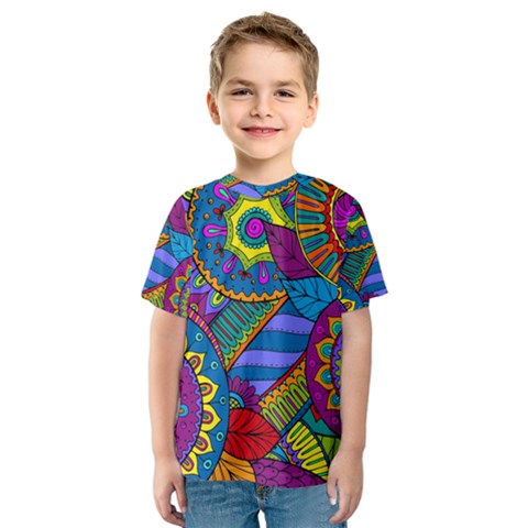 Pop Art Paisley Flowers Ornaments Multicolored Kids  Sport Mesh Tee by EDDArt