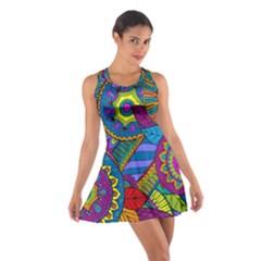 Pop Art Paisley Flowers Ornaments Multicolored Cotton Racerback Dress by EDDArt