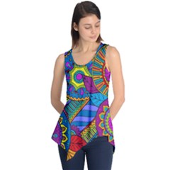 Pop Art Paisley Flowers Ornaments Multicolored Sleeveless Tunic by EDDArt