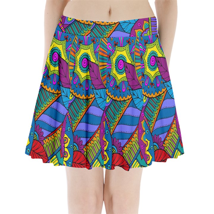 Pop Art Paisley Flowers Ornaments Multicolored Pleated Mini Skirt