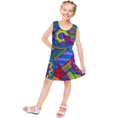 Pop Art Paisley Flowers Ornaments Multicolored Kids  Tunic Dress by EDDArt